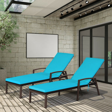 2 Pieces Patio Rattan Adjustable Back Lounge Chair with Armrest and Removable Cushions in Turquoise by Dream Yard Oasis, showcased in a stylish indoor setting, ideal for comfort and relaxation.