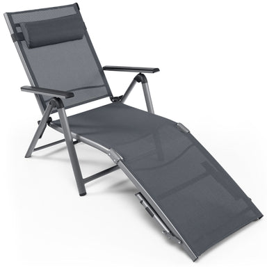 Adjustable Outdoor Aluminum Chaise Lounge Chair with Quick-Drying Fabric & Removable Pillow displayed in a sleek design, highlighting its adjustable backrest and comfortable pillow.