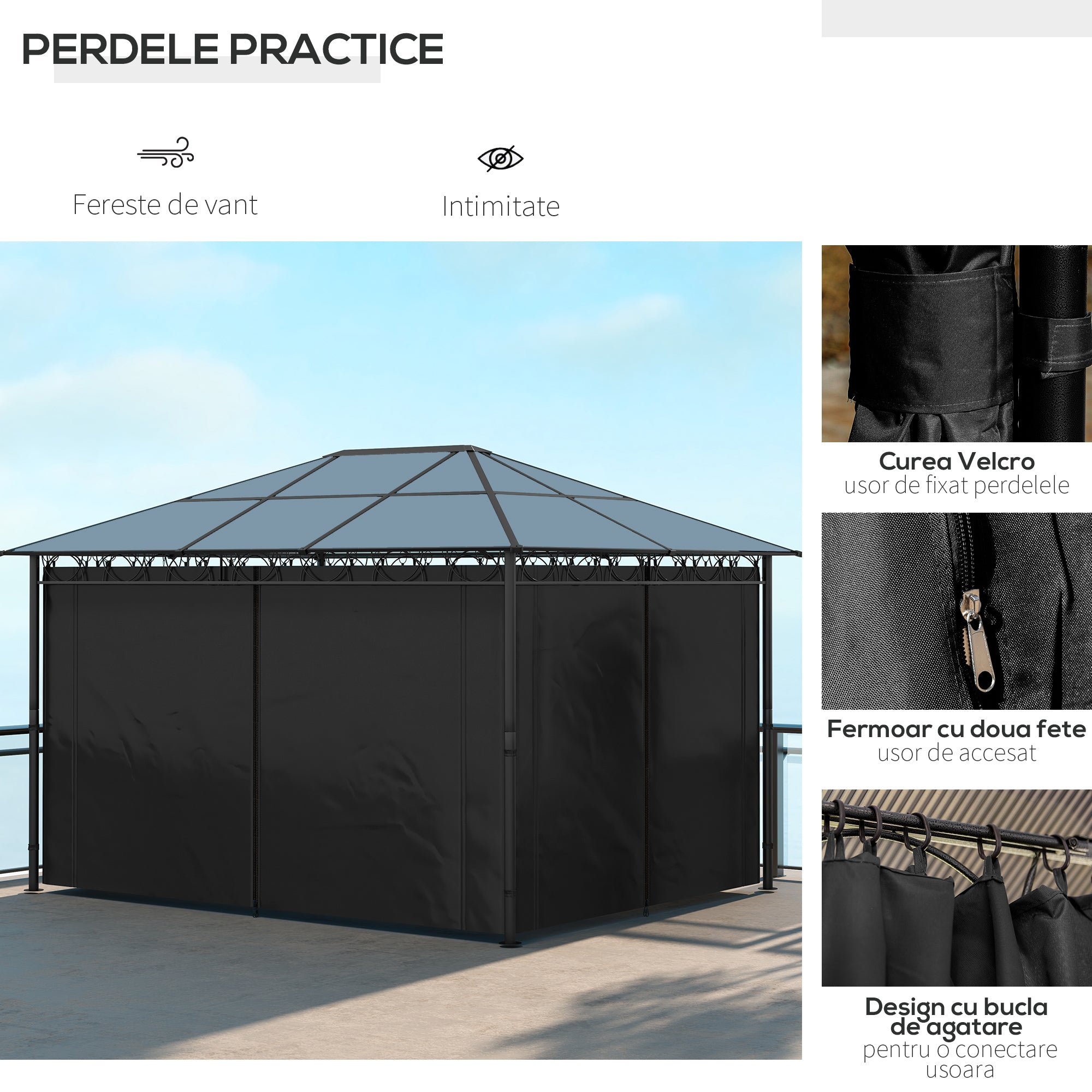 Outsunny 10' x 10' Hardtop Gazebo with practical curtains for privacy and wind protection, demonstrating versatile outdoor use.