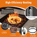 Highlighting key features of the 30-inch square propane gas fire pit table with ceramic tabletop from Dream Yard Oasis™, including a stainless steel burner and easy access for a gas tank.