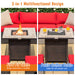 Versatile 30-inch square propane gas fire pit table shown in dual mode as a fire pit and coffee table, perfect for all-season use.