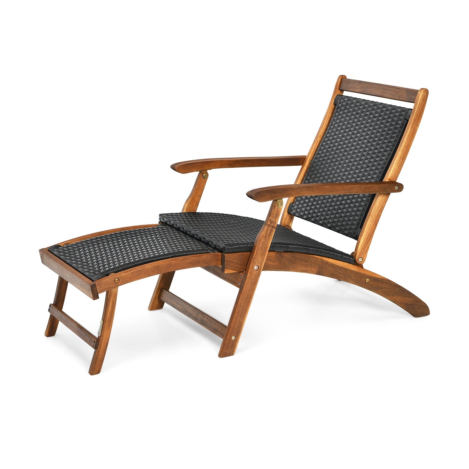 Patio Rattan Folding Lounge Chair with Retractable Footrest by Dream Yard Oasis - Featuring a sleek design with a folding footrest for easy transformation between lounge and armchair.