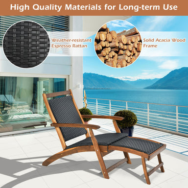 Patio Rattan Folding Lounge Chair by Dream Yard Oasis - Showcasing high-quality materials with a weather-resistant rattan seat and solid acacia wood frame, ideal for outdoor use.