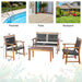 4-Piece Acacia Wood Frame Outdoor Rattan Sofa Set by Dream Yard Oasis ™, featuring comfortable seating arranged by a poolside.