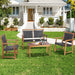 4-Piece Acacia Wood Frame Outdoor Rattan Sofa Set by Dream Yard Oasis ™, beautifully positioned in a backyard with lush greenery.