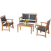 4-Piece Acacia Wood Frame Outdoor Rattan Sofa Set with Comfortable Seating and Coffee Table featuring two stylish single chairs, a cozy loveseat, and a chic coffee table with sunflowers, perfect for outdoor relaxation.