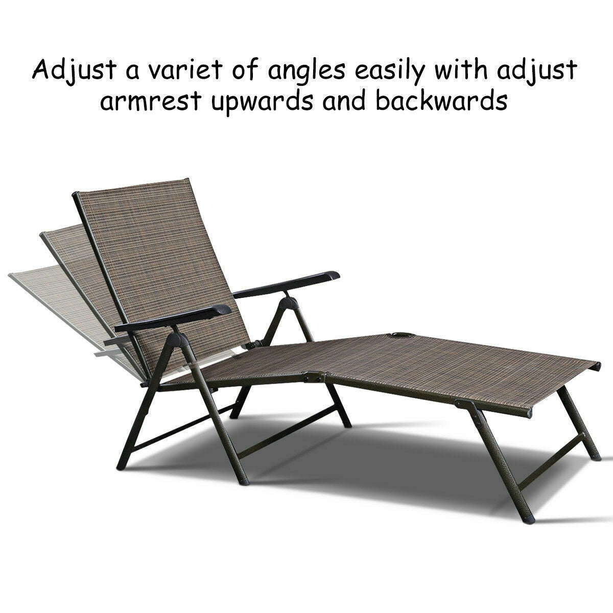 2-Piece Adjustable Outdoor Chaise Lounge Chairs - Weather Resistant Pool Recliners showcasing the adjustable armrests and various lounging angles.