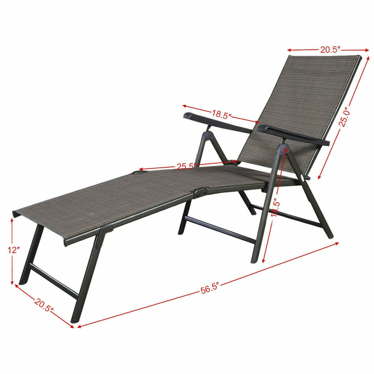 Dimensions of 2-Piece Adjustable Outdoor Chaise Lounge Chairs - Weather Resistant Pool Recliners showcased with a measuring guide.