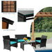 Sturdy steel frame and tempered glass surface of the 4-Piece Cushioned Patio Rattan Furniture Set in Green, showcasing the elegant design and durable construction.