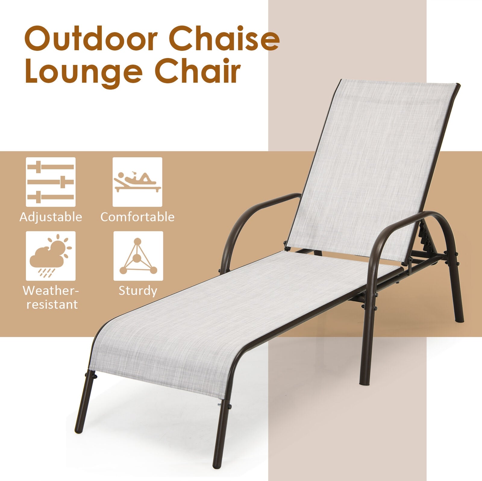 2-Piece Gray Outdoor Patio Lounge Chairs with Adjustable Reclining Armrests for Ultimate Comfort displayed in a stylish setting, showcasing adjustable features and comfortable design.