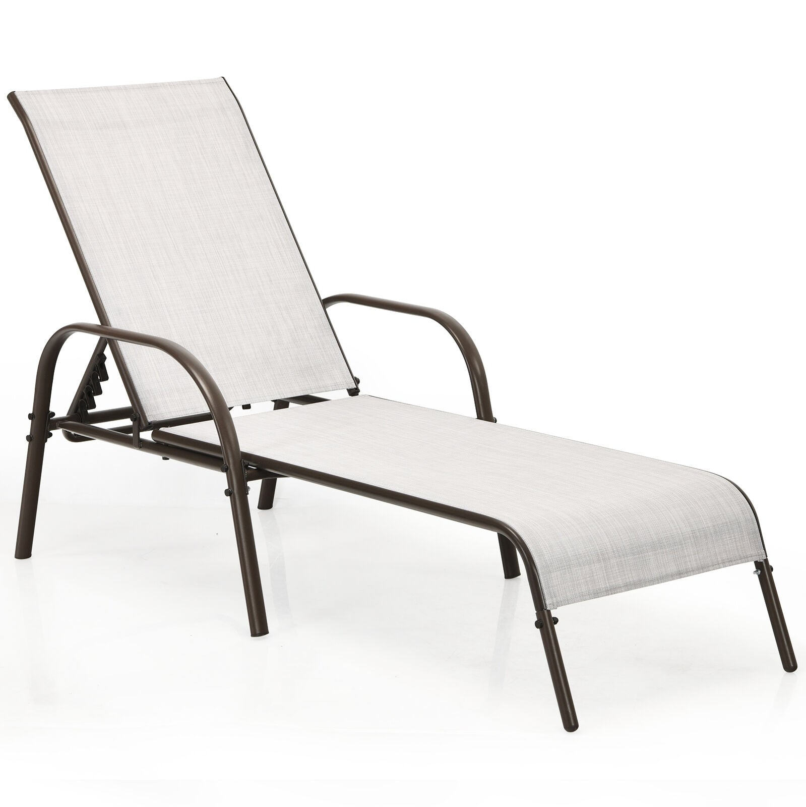 Adjustable Chaise Lounge Chair for Patio shown in a sleek gray design, designed for comfort and relaxation in outdoor spaces.