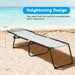 Gray Folding Chaise Lounge Chair with Adjustable Backrest, Pillow, and High Load Capacity 265 lbs, featuring a heightening design for beach use, ensuring comfort away from hot sand.