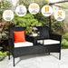 Dream Yard Oasis 3-Piece Wicker Patio Conversation Set with Removable Cushions & Glass Table - White, featuring a stylish outdoor seating setup among greenery, highlighting its modern design and comfort.