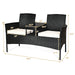 Dream Yard Oasis 3-Piece Wicker Patio Conversation Set dimensions with a glass top table and removable cushions, perfect for outdoor relaxation.
