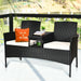 Dream Yard Oasis 3-Piece Wicker Patio Conversation Set with Removable Cushions & Glass Table - White, showcasing a cozy seating arrangement with two wicker chairs, soft beige cushions, and a small central table with decorative items.