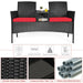 Informative image of the 2-Piece Wicker Patio Conversation Set with Removable Cushions & Glass Table - Red, illustrating the high-quality materials and features like weather-resistance.