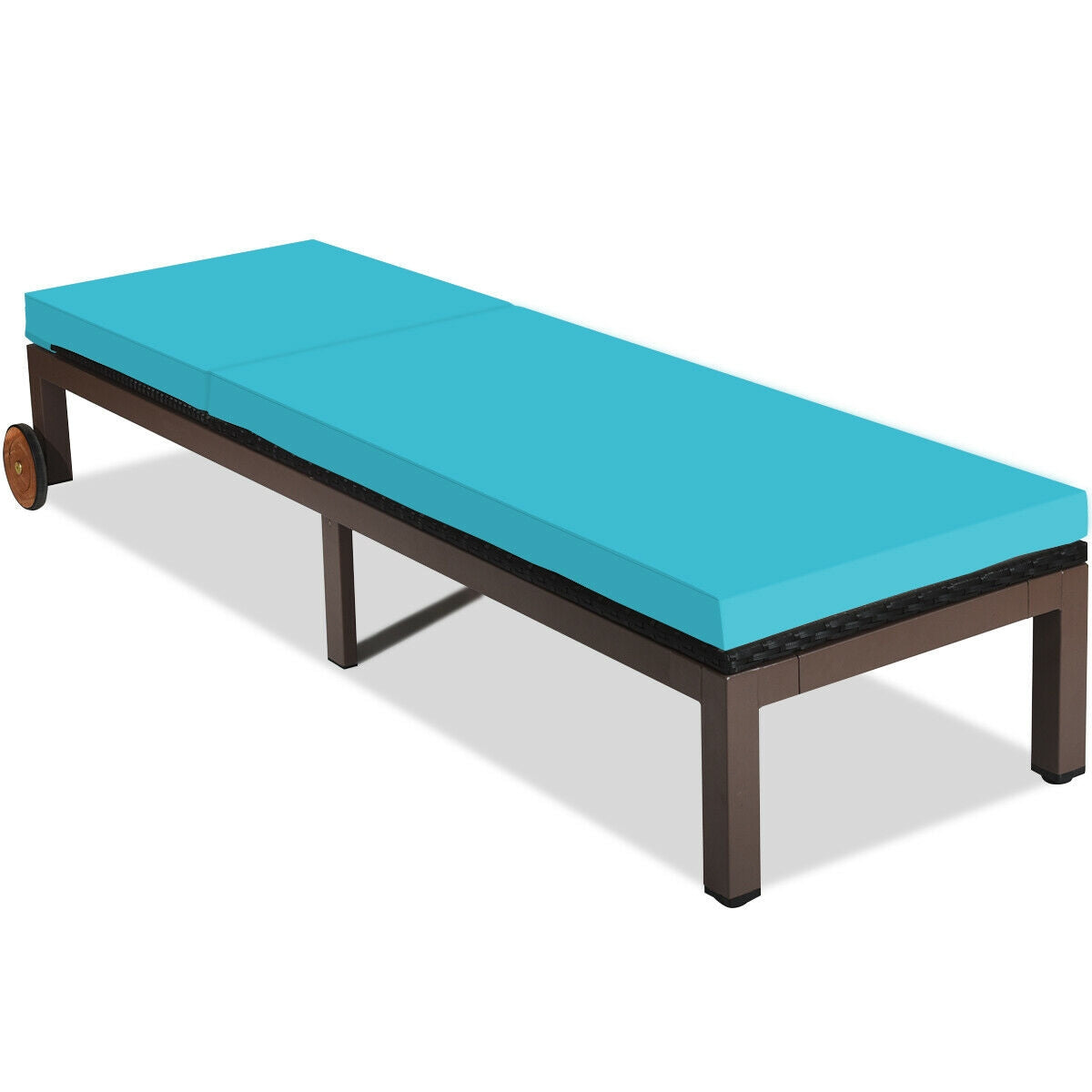 Stylish Turquoise Rattan Lounger featuring soft cushions and adjustable backrest for ultimate comfort and relaxation.