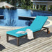 5-Position Adjustable Patio Chaise Lounge Chair – Turquoise Rattan Lounger with Cushions next to a beautiful pool, perfect for outdoor relaxation and sunbathing.