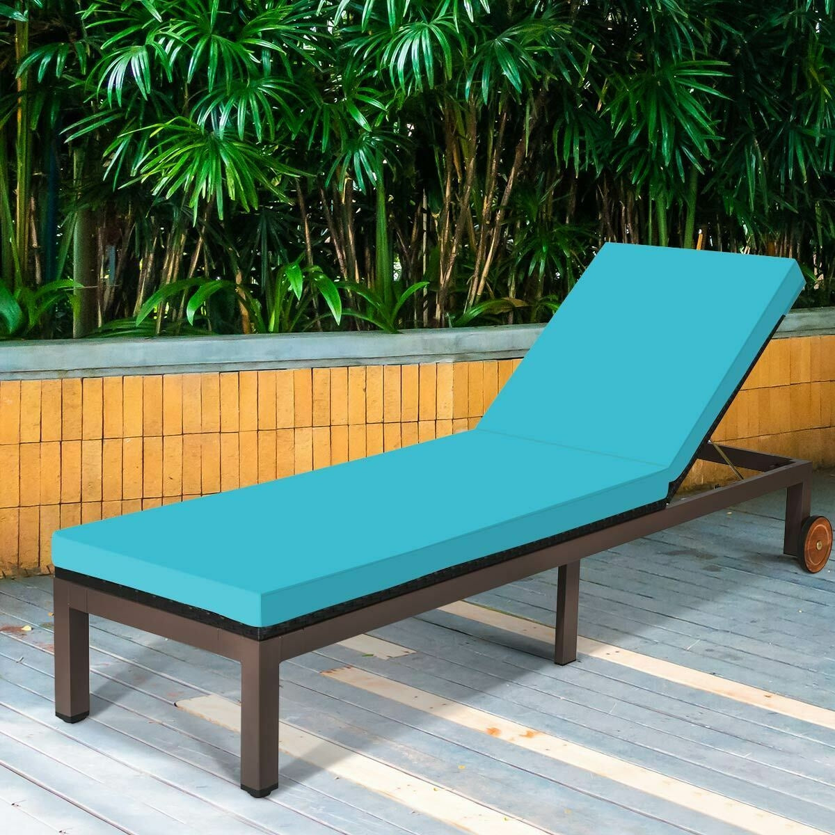 5-Position Adjustable Patio Chaise Lounge Chair in Turquoise with Cushions, perfect for outdoor lounging.