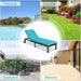 5-Position Adjustable Patio Chaise Lounge Chair – Turquoise Rattan Lounger with Cushions by Dream Yard Oasis, illustrated in various outdoor settings like poolside and garden.
