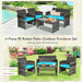 4-Piece Turquoise Rattan Patio Furniture Set featuring a stylish loveseat, two comfortable chairs, and a coffee table set on a patio, perfect for outdoor gatherings.