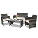 Stylish 4-Piece White Patio Rattan Furniture Set with a cozy loveseat and chairs, ideal for outdoor gatherings.