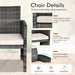 Chair details of the 4-Piece White Patio Rattan Furniture Set highlighting thick cushions and ergonomic design for comfort.