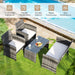 4-Piece White Patio Rattan Furniture Set featuring cushioned chairs and a glass table by the pool, perfect for outdoor relaxation.
