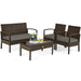 4-Piece Patio Rattan Furniture Set with Cushions, Loveseat, & Table - Brown Outdoor Bliss displayed in a minimalist setting, highlighting its elegant design and comfortable features.