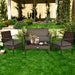 4-Piece Patio Rattan Furniture Set with Cushions, Loveseat, & Table - Brown Outdoor Bliss displayed in a lush garden setting, featuring comfortable seating and elegant design.