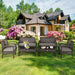 4-Piece Patio Rattan Furniture Set with Cushions, Loveseat, & Table - Brown Outdoor Bliss arranged beautifully in a sunny backyard, perfect for gatherings and leisure.
