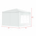 Dimensions of the 10'x10' Outdoor Canopy Tent with 4 Removable Sidewalls illustrated with height and width measurements.