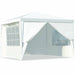 Dream Yard Oasis 10'x10' Outdoor Canopy Tent with 4 Removable Sidewalls, showing the tent set up with one sidewall up, ideal for outdoor gatherings, waterproof and UV resistant.