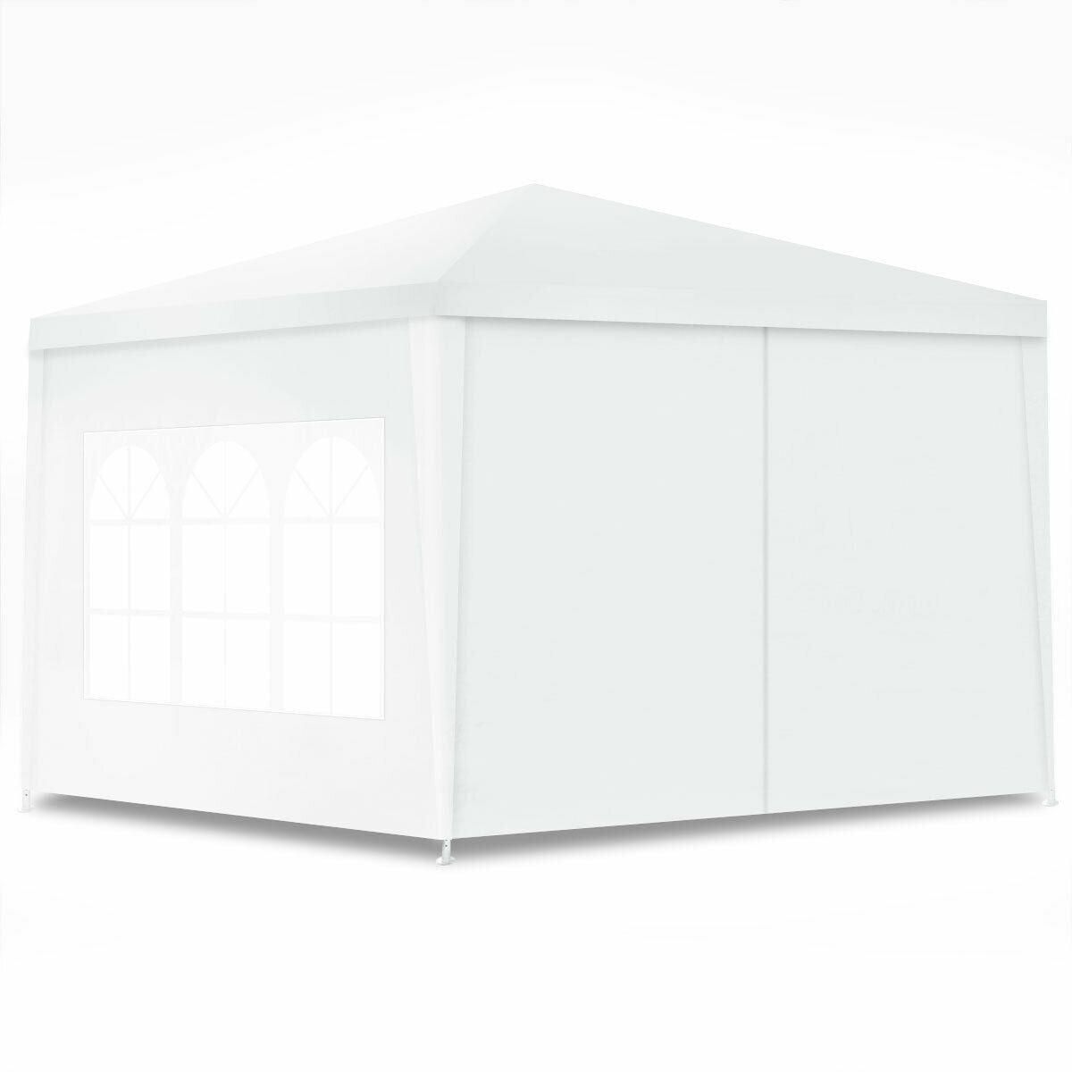 Side perspective of the 10'x10' Outdoor Canopy Tent with 4 Removable Sidewalls featuring a large window for visibility.
