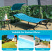 Navy Hanging Chaise Lounge Chair with Canopy, Thick Cushion, Storage Pocket & Anti-Slip Feet, displayed in a garden setting, ideal for backyard or poolside relaxation.