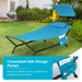 Side view of the Navy Hanging Chaise Lounge Chair with Canopy, highlighting the convenient side storage pocket for keeping essentials like phones and drinks within reach.
