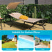 Beige Patio Hanging Chaise Lounge Chair with Canopy, Cushion, and Storage Bag - Comfortable Outdoor Relaxation displayed in a backyard, poolside, and patio setting.