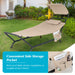 Beige Patio Hanging Chaise Lounge Chair with Canopy, Cushion, and Storage Bag - Comfortable Outdoor Relaxation featuring a convenient side storage pocket for easy access to essentials while enjoying outdoors.