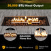 Close-up of the adjustable flame size feature of the 43-Inch Gray Propane Fire Pit Table 50,000 BTU with flames and decorative lava rocks.