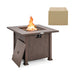 32 Inch Square Fire Pit Table with 50,000 BTU Burner, Lid & Lava Rocks - Brown Outdoor Coffee Table featuring flames and a protective cover.