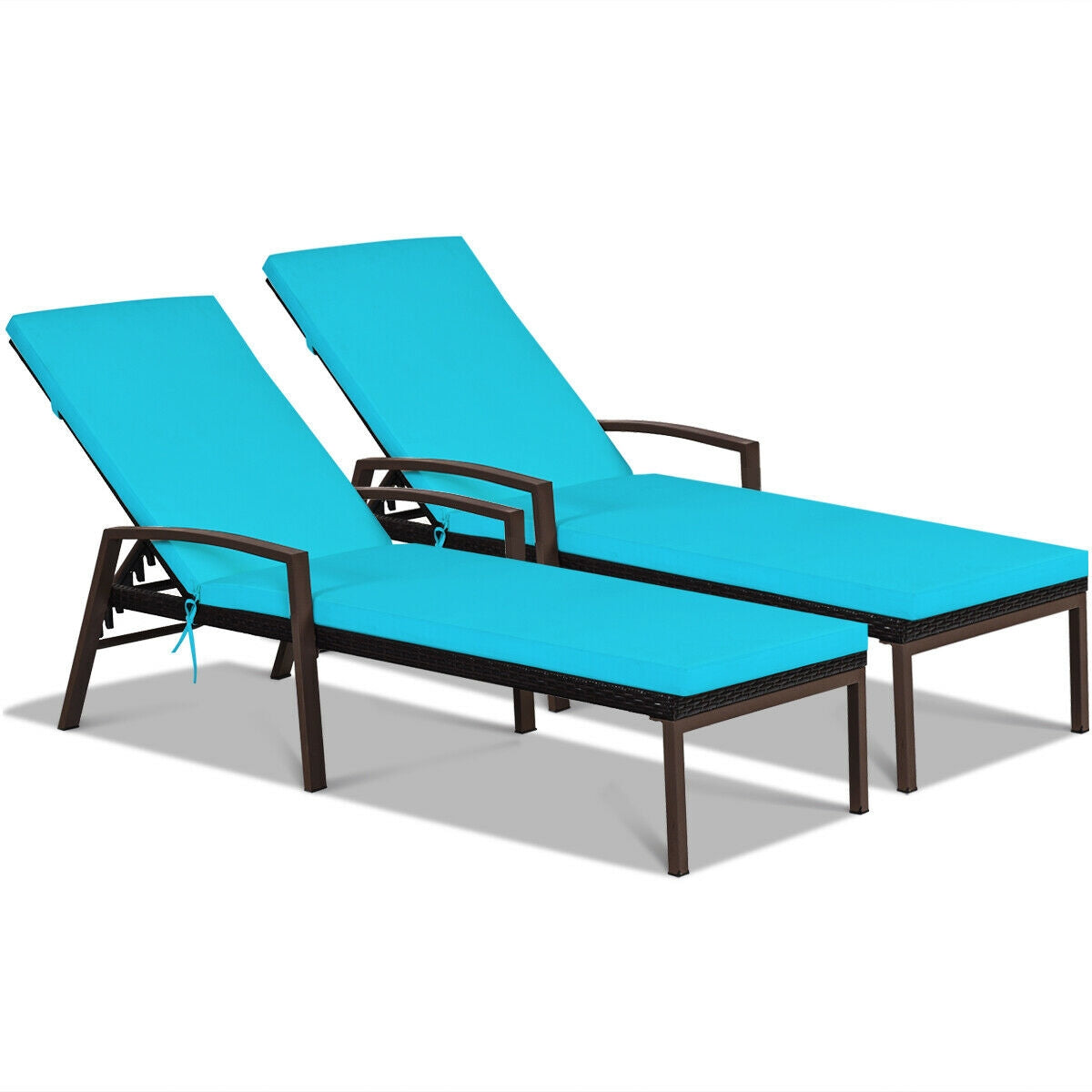 2 Pieces Patio Rattan Adjustable Back Lounge Chair with Armrest and Removable Cushions in Turquoise by Dream Yard Oasis, elegantly displayed against a white background, highlighting its modern design and comfort features.