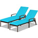2 Pieces Patio Rattan Adjustable Back Lounge Chair with Armrest and Removable Cushions in vibrant turquoise, perfect for outdoor relaxation.
