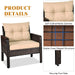 Close-up product details of the 3-Piece Beige Rattan Outdoor Patio Conversation Set highlighting soft cushions and stable structure.