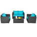 4-Piece Turquoise Patio Rattan Sofa Set with Cushions & Tempered Glass Table arranged with drinks and snacks, perfect for leisure moments.