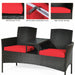 Close-up of Modern 2-Piece Patio Conversation Set with Built-in Coffee Table & Thick Cushions - Red featuring removable and washable cushion covers, enhancing comfort and ease of maintenance.