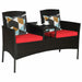 Modern 2-Piece Patio Conversation Set with Built-in Coffee Table & Thick Cushions - Red, featuring two stylish chairs with vibrant red cushions and a centered coffee table, ideal for outdoor relaxation.