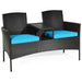 Modern 2-Piece Patio Conversation Set with Built-In Coffee Table & Cushions in Turquoise, highlighting a compact yet comfortable seating option for patios and balconies.