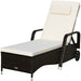 Adjustable Outdoor Chaise Lounge Chair with Cushions - 6 Positions, Weatherproof Rattan, Wheels, showcasing a stylish side view with cushioned support.