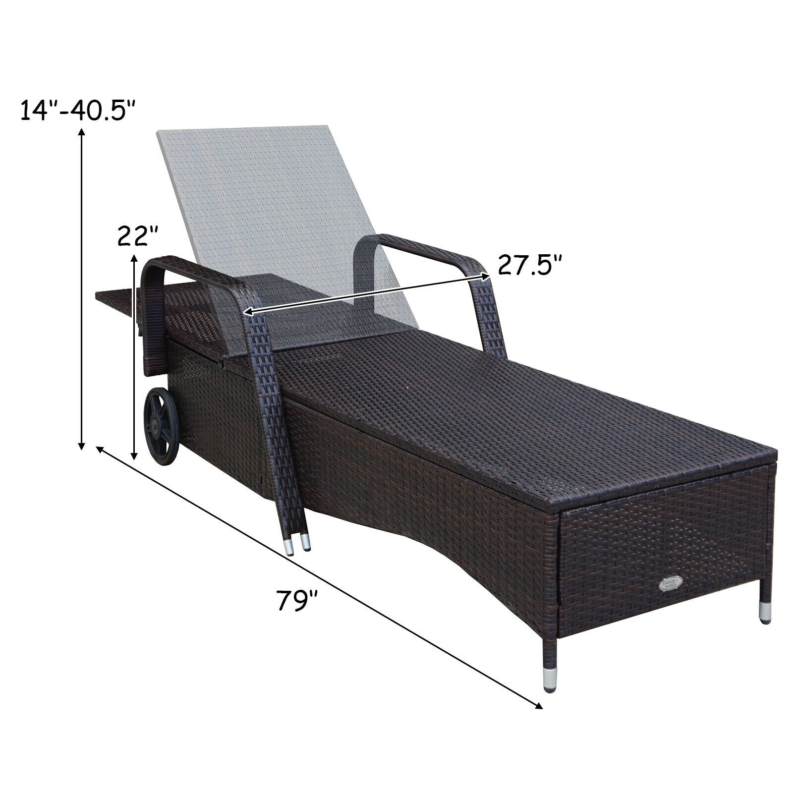 Dimensions of Adjustable Outdoor Chaise Lounge Chair with Cushions - 6 Positions, Weatherproof Rattan, Wheels, presenting detailed size specifications for optimal setup.