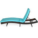 Folding Adjustable Rattan Chaise Lounge Chair with Thick Cushion - Turquoise, 5-Level Recline, 400 lbs Capacity shown from the side.